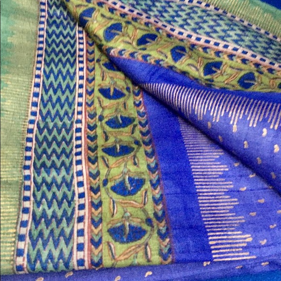 BRAND NEW!FABINDIA Pure Tussar Silk Dupatta hand block printing in foil&colors - Picture 2 of 4